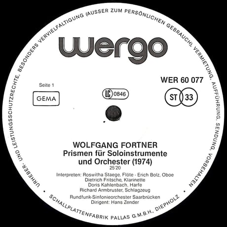 ヴォルフガング・フォルトナー / Prismen / Bluthochzeit (Zwischenspiele) [※輸入盤,生産国:Germany,品番:WER 60 077］(LPレコード)