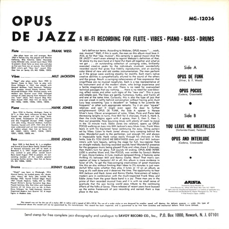 Opus De Jazz [※国内盤,品番:MG 12036］(LPレコード)
