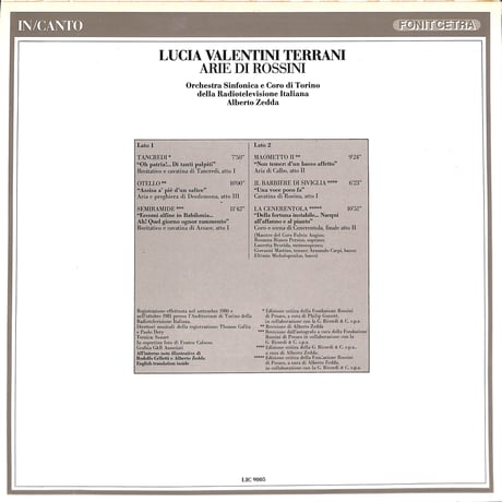 ルチア・ヴァレンティーニ＝テッラーニ / Arie Di Rossini [※輸入盤,生産国:Italy,品番:LIC 9005］(LPレコード)