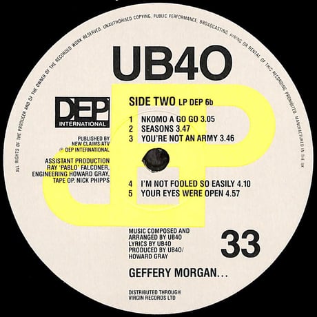 UB40 / Geffery Morgan... [※輸入盤,生産国:UK,品番:LP DEP 6］(LPレコード)