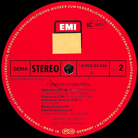 イツァーク・パールマン,サミュエル・サンダース / Concierto Español [※輸入盤,生産国:,品番:1 C 063-03 426］(LPレコード)
