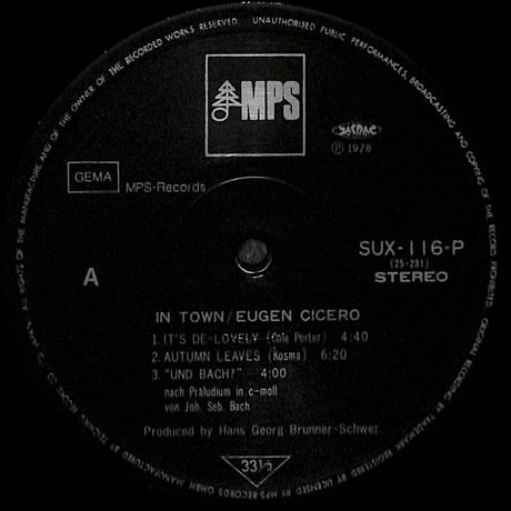 オイゲン・キケロ / In Town [※国内盤,品番:SUX-116-P］(LPレコード)