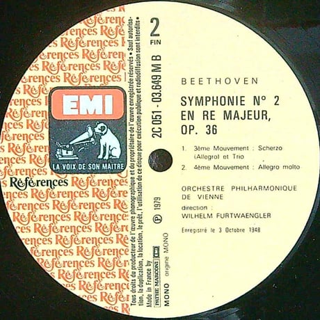 フルトヴェングラー / Beethoven:Symphonie N° 2 En Ré Majeur, Op. 36 [※輸入盤,生産国:France,品番:2C 051-03649］(LPレコード)