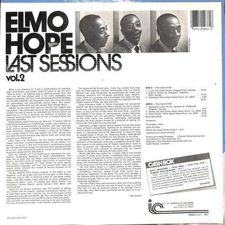 エルモ・ホープ / Last Sessions Vol.2［※輸入盤,生産国:US,品番:IC 1037］(LPレコード)