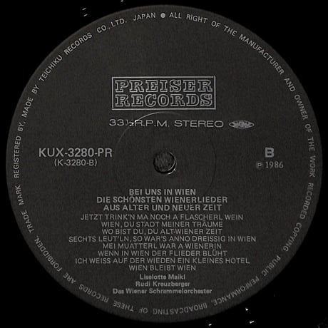 ウィーナーリート 2 / ウィーン わが夢のまち [※国内盤,品番:KUX-3280-PR］(LPレコード)