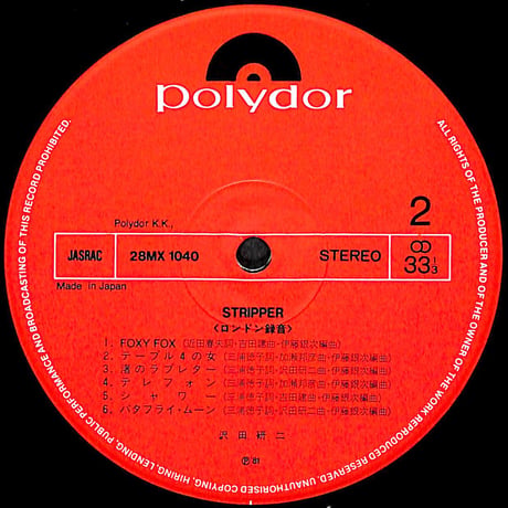 沢田研二 / ストリッパー [※国内盤,品番:28MX 1040］(LPレコード)