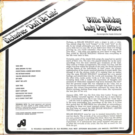 ビリー・ホリデイ / Lady Day Blues［※輸入盤,生産国:US,品番:AJ-504］(LPレコード)