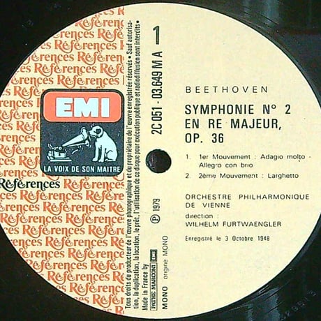 フルトヴェングラー / Beethoven:Symphonie N° 2 En Ré Majeur, Op. 36 [※輸入盤,生産国:France,品番:2C 051-03649］(LPレコード)