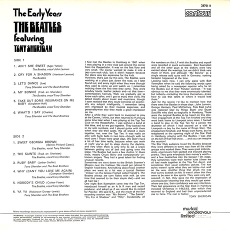 ザ・ビートルズ / The Beatles Featuring Tony Sheridan The Early Years［※輸入盤,生産国:UK,品番:2870111］(LPレコード)