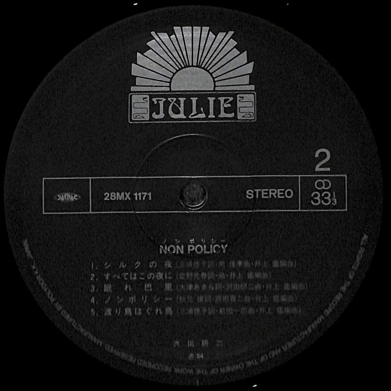 沢田研二 / NON POLICY [※国内盤,品番:28MX1171］(LPレコード) |