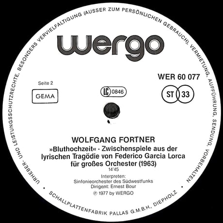ヴォルフガング・フォルトナー / Prismen / Bluthochzeit (Zwischenspiele) [※輸入盤,生産国:Germany,品番:WER 60 077］(LPレコード)