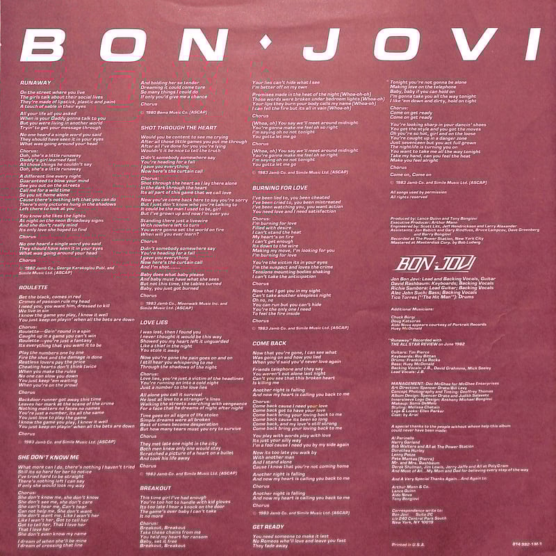 ボン・ジョヴィ / 夜明けのランナウェイ [※国内盤,品番:25PP-119