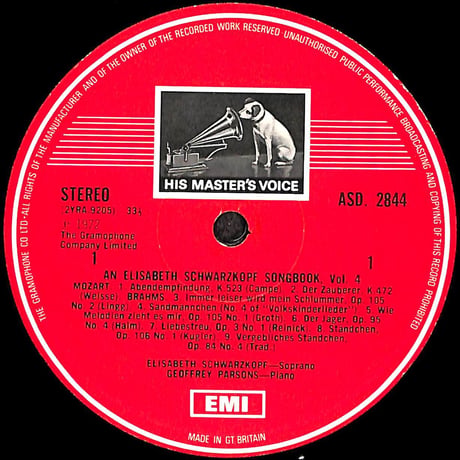 エリーザベト・シュヴァルツコップ / The Elisabeth Schwarzkopf Songbook Volume 4 [※輸入盤,生産国:UK,品番:ASD 2844］(LPレコード)