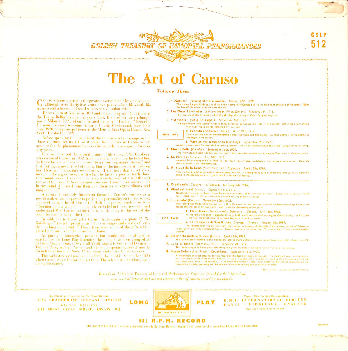 エンリコ・カルーソー / The Art Of Caruso Volume Three [※輸
