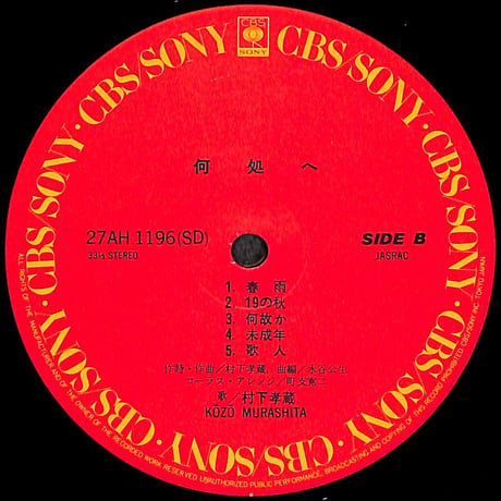 村下孝蔵 / 何処へ [※国内盤,品番:27AH 1196］(LPレコード)