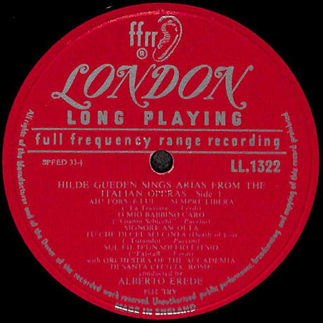 ヒルデ・ギューデン / Sings Arias From Italian Operas [※輸入盤,生産国:UK,品番:LL 1322］(LPレコード)