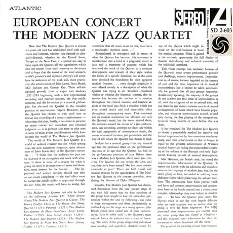 The Modern Jazz Quartet / European Concert [※輸入盤,生産国:US,品番:SD 2-603,2枚組］(LPレコード)