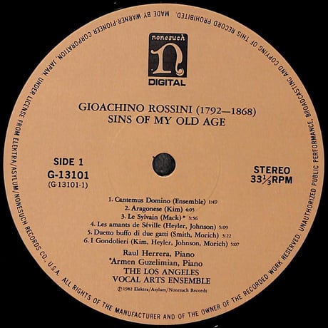 ロッシーニ / 「わが老境の罪業」よりの歌曲集 [※国内盤,品番:G-13101］(LPレコード)