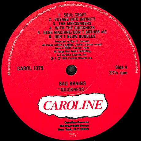 バッド・ブレインズ / Quickness [※輸入盤,生産国:US,品番:CAROL 1375］(LPレコード)