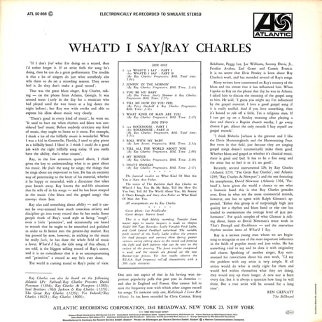 レイ・チャールズ / What'd I Say［※輸入盤,生産国:Germany,品番:ATL 50 868］(LPレコード)
