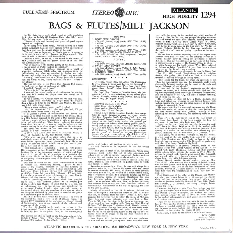ミルト・ジャクソン / Bags & Flutes [※輸入盤,生産国:US,品番