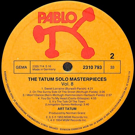 アート・テイタム / The Tatum Solo Masterpieces Vol. 8 [※輸入盤,生産国:Germany,品番:2310 793］(LPレコード)