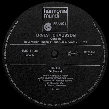 Chausson:Concert Pour Violon, Piano & Quatuor A Cordes Op. 21 [※輸入盤,生産国:France,品番:HMC 1135］(LPレコード)