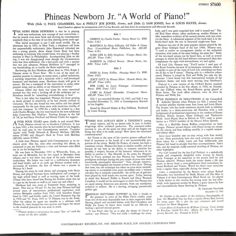 フィニアス・ニューボーン・ジュニア / A World Of Piano ! [※輸入盤,生産国:US,品番:S7600］(LPレコード)