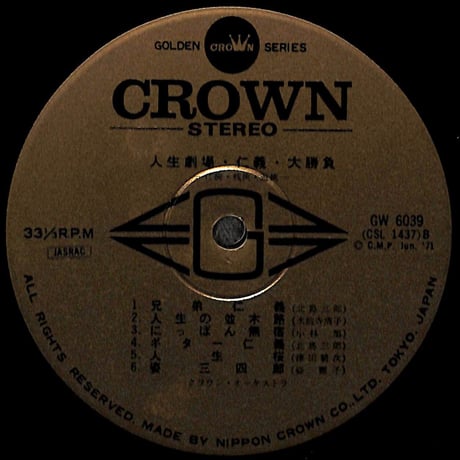 人生劇場・仁義・大勝負 任侠・残侠・遊侠 [※国内盤,品番:GW-6039］(LPレコード)