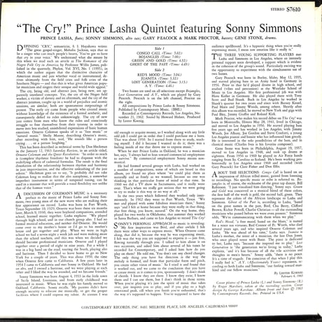 プリンス・ラシャ・クインテット,ソニー・シモンズ / The Cry! [※輸入盤,生産国:US,品番:S7610］(LPレコード)