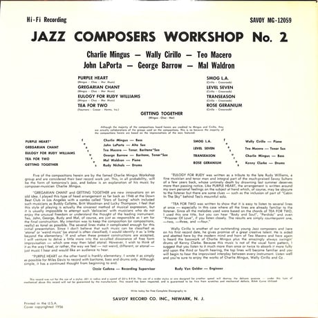 チャーリー・ミンガス / Jazz Composers WorkShop［※国内盤,品番:MG 12059］(LPレコード)