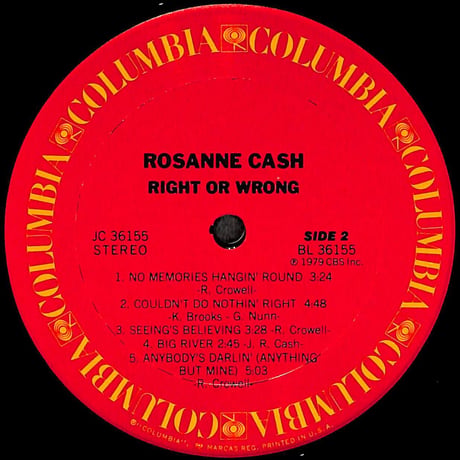 ロザンヌ・キャッシュ / Right Or Wrong [※輸入盤,生産国:US,品番:JC 36155］(LPレコード)