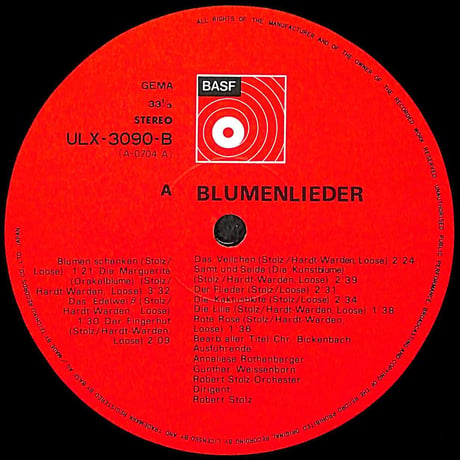 アンネリーゼ・ローテンベルガー / Blumenlieder［※国内盤,品番:ULX-3090-B］(LPレコード)