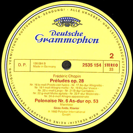 フレデリック・ショパン,アンダ・ゲーザ / 24 Preludes [※輸入盤,生産国:Germany,品番:2535 154］(LPレコード)