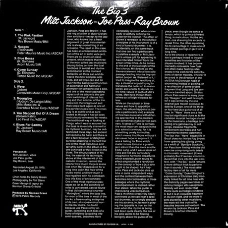 ミルト・ジャクソン,ジョー・パス,レイ・ブラウン / ザ・ビッグ3 [※国内盤,品番:MW 2169］(LPレコード)