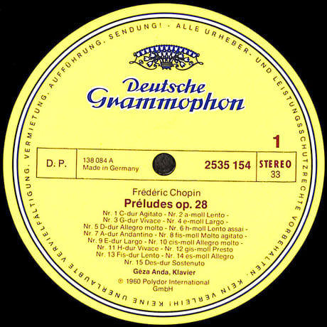 フレデリック・ショパン,アンダ・ゲーザ / 24 Preludes [※輸入盤,生産国:Germany,品番:2535 154］(LPレコード)