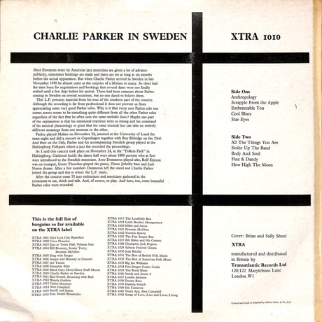 チャーリー・パーカー / Charlie Parker In Sweden（LPレコード）