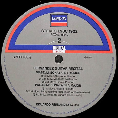 エドゥアルド・フェルナンデス / フェルナンデス・ギター・リサイタル [※国内盤,品番:L28C-1922］(LPレコード)