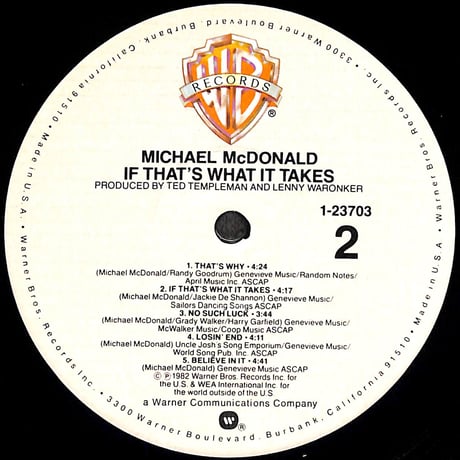 マイケル・マクドナルド / If That's What It Takes [※輸入盤,生産国:US,品番:1-23703］(LPレコード)