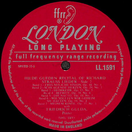 ヒルデ・ギューデン / Recital Of Richard Strauss Lieder [※輸入盤,生産国:UK,品番:LL 1591］(LPレコード)