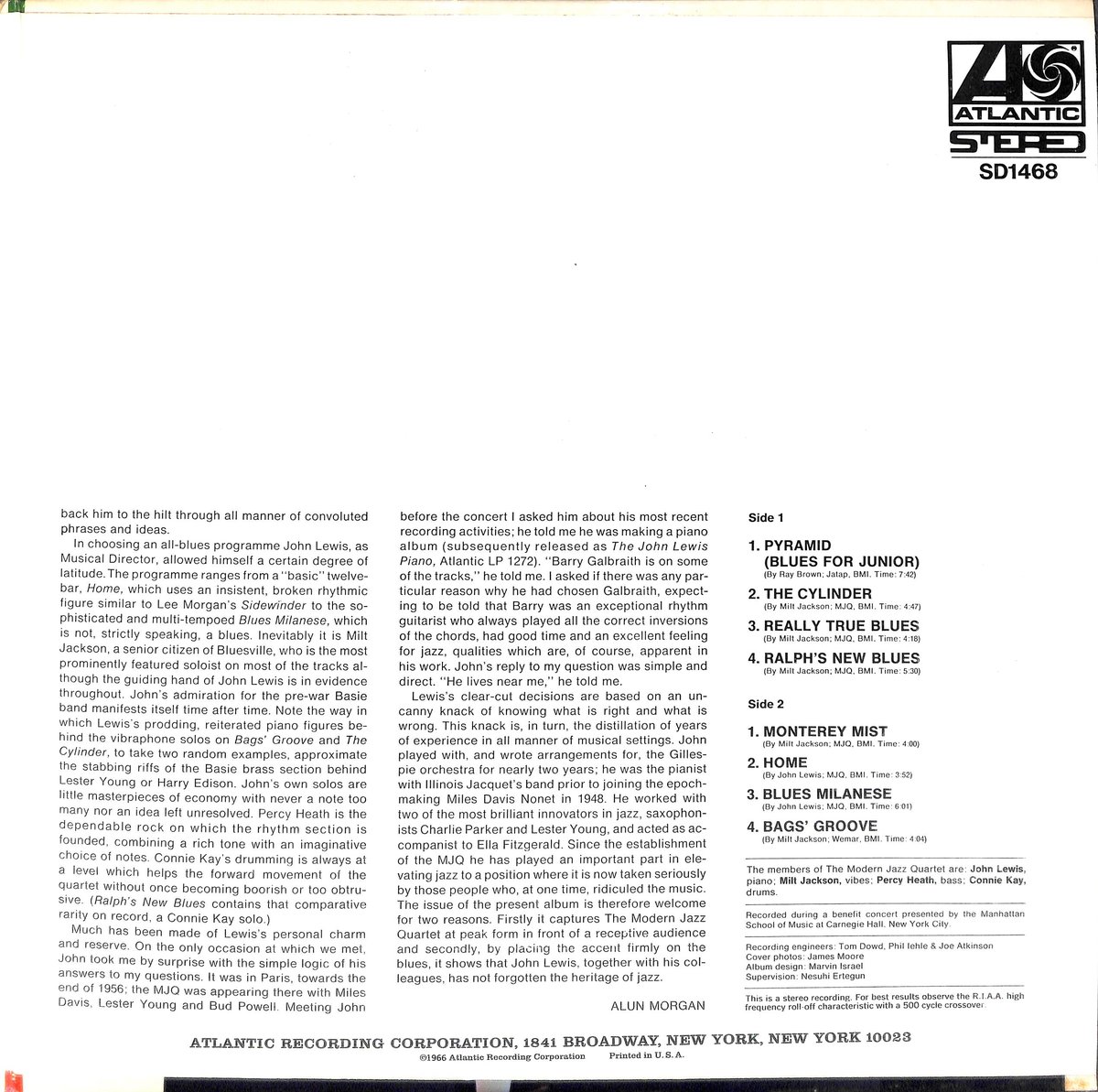 洋楽 LP Modern Jazz Quartet Blues at Carnegie The Modern Jazz Quartet – Blues At Carnegie Hall – Vinyl