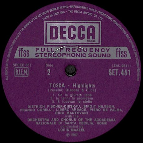 Puccini:Tosca - Highlights [※輸入盤,生産国:UK,品番:SET 451］(LPレコード)