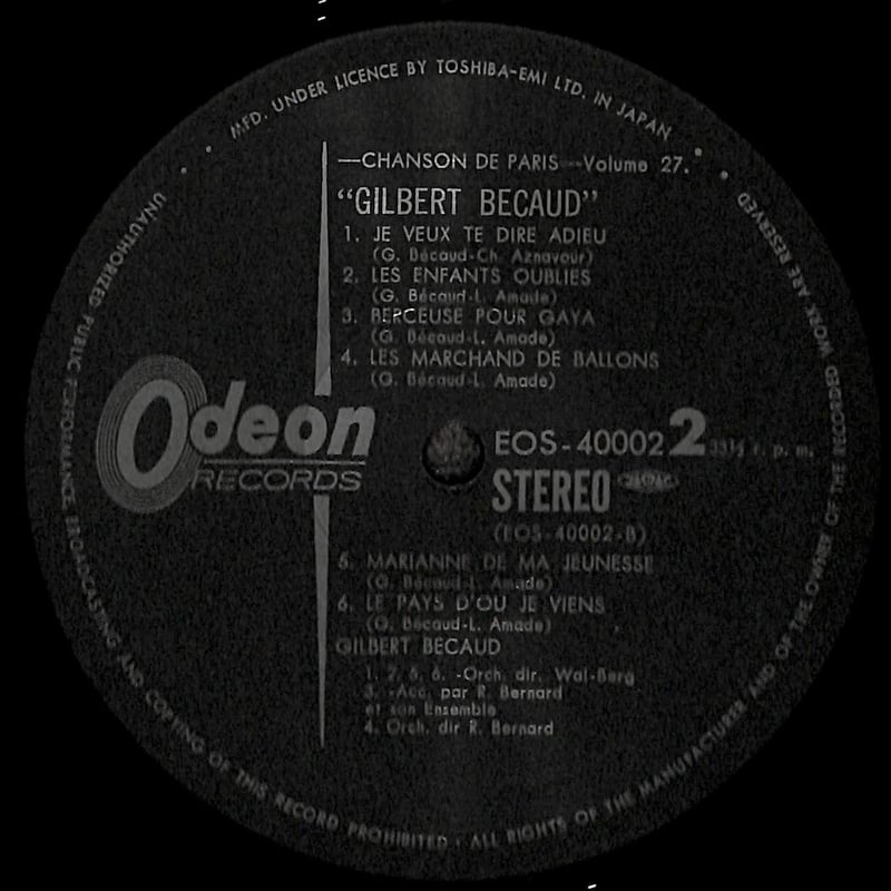 RARE EP) ジルベール・ベコー GILBERT BECAUD ジルベール・ベコー / Gilbert Bécaud [※国内盤,品番:EOS-40002