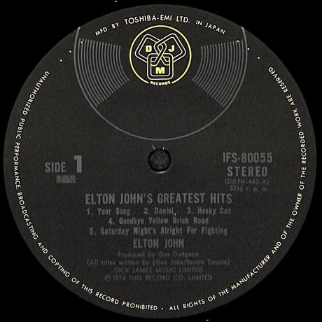 エルトン・ジョン / エルトン・ジョン・グレーテスト・ヒッツ [※国内盤,品番:IFS-80055］(LPレコード)