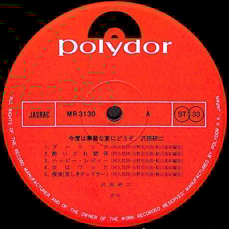 沢田研二 / 今度は、華麗な宴にどうぞ。 [※国内盤,品番:MR-3130］(LPレコード)