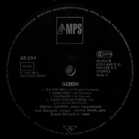 エロル・ガーナー / Gemini［※輸入盤,生産国:Germany,品番:68 054］(LPレコード)