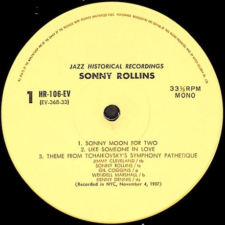 ソニー･ロリンズ / ソニー･ロリンズ･プレイズ [※国内盤,品番:HR-106-EV］(LPレコード)