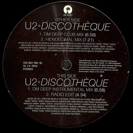 U2 / Discothèque [※輸入盤,生産国:US,品番:422-854 789］(LPレコード)