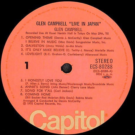 グレン･キャンベル / ライブ・イン・ジャパン [※国内盤,品番:ECS-80288］(LPレコード)