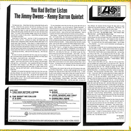 The Jimmy Owens - Kenny Barron Quintet / You Had Better Listen [※輸入盤,生産国:US,品番:SD 1491］(LPレコード)